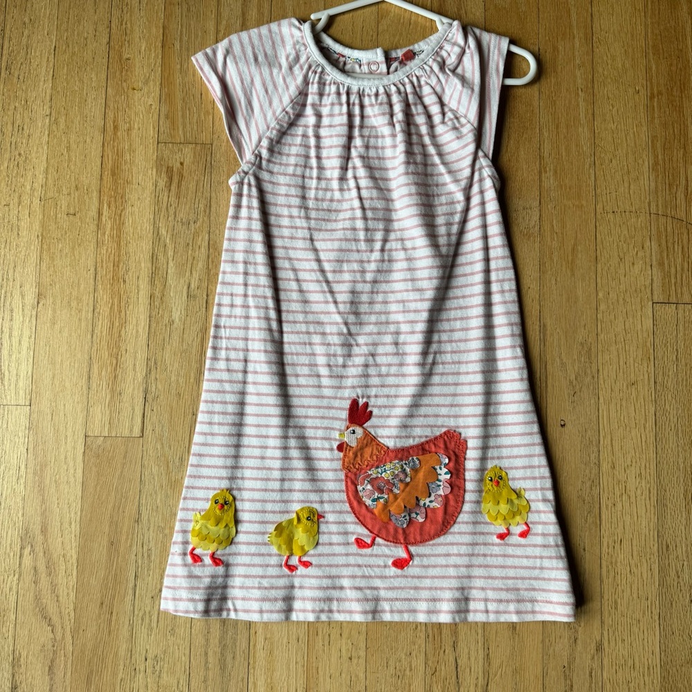 Mini Boden Striped Dress with Chicken and Chicks Design